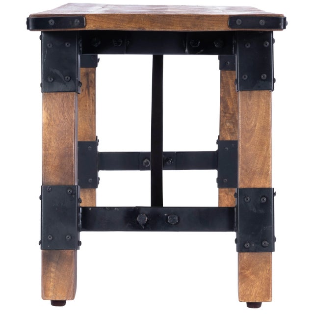 Rustic Mountain Lodge Wood & Metal 51"W Bench, Natural Wood For Sale - Image 3 of 9