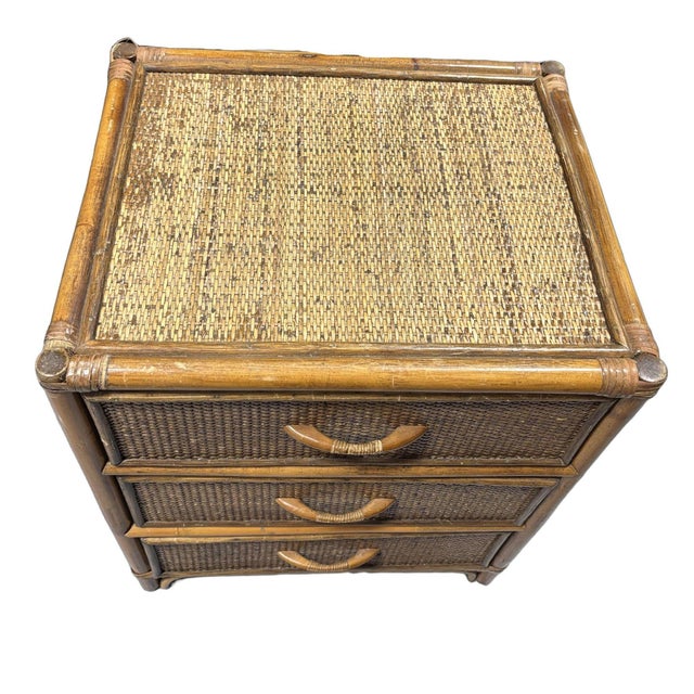 19th Century Aesthetic Movement Rattan & Woven Wicker Three Drawer Nightstand For Sale In Los Angeles - Image 6 of 11