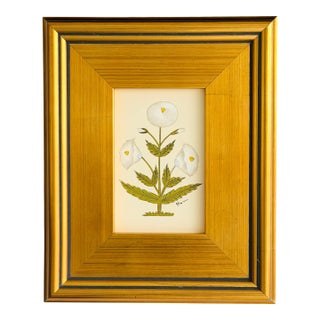 Original Hand-Painted White Floral Motif Paining, Framed For Sale