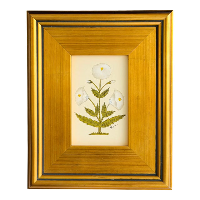 Original Hand-Painted White Floral Motif Paining, Framed For Sale
