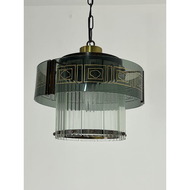 Metal Mid-Century Modern Art Deco Murano Glass Pendant, 1950s For Sale - Image 7 of 10