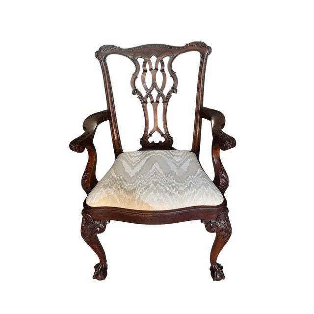 Early 20th Century Thomasville Chippendale Style Mahogany Claw and Ball Armchair Set of Two For Sale - Image 4 of 12