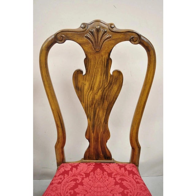 Queen Anne Vintage English Queen Anne Shell Carved Solid Wood Dining Side Chairs - Set of 8 For Sale - Image 3 of 10