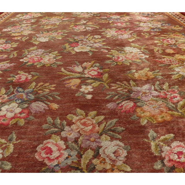 Antique Hand Knotted European Savonnerie Rug in Wool With Floral Design For Sale In Atlanta - Image 6 of 12