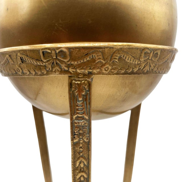 1950s Art Nouveau Style Brass Orb With Embossed Pedistal Desktop Sculpture For Sale In Los Angeles - Image 6 of 9