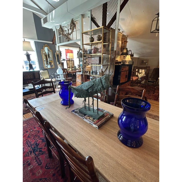 Glass Large Striking Cobalt Blue Glass Candle Hurricanes or Vases- A Pair For Sale - Image 7 of 7