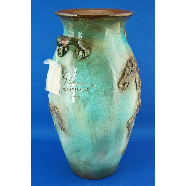 Large Futuristic Modern Majolica Vase with Horses Relief by Umberto Ghersi, Albisola, Italy, 1950s For Sale - Image 4 of 18