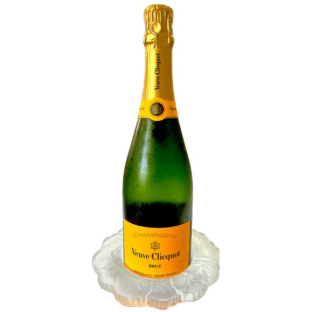Contemporary 1980s Frosted Crystal Floral Wine or Champagne Bottle Coaster, Lalique Attributed Honfleur Geranium Pattern France – Sold Individually For Sale - Image 3 of 10