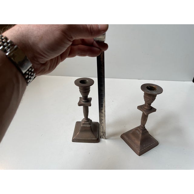Danish Bauhaus Candleholders in Patinated Bronze, 1940s, Set of 2 For Sale - Image 6 of 8