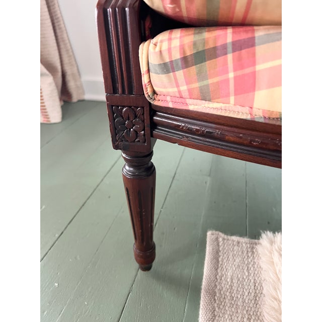 Vintage Madras Plaid Silk Upholstered Accent Chair Made by Owners Select HighPoint North Carolina, Pink Plaid Silk Chair Custom Made For Sale In New York - Image 6 of 18