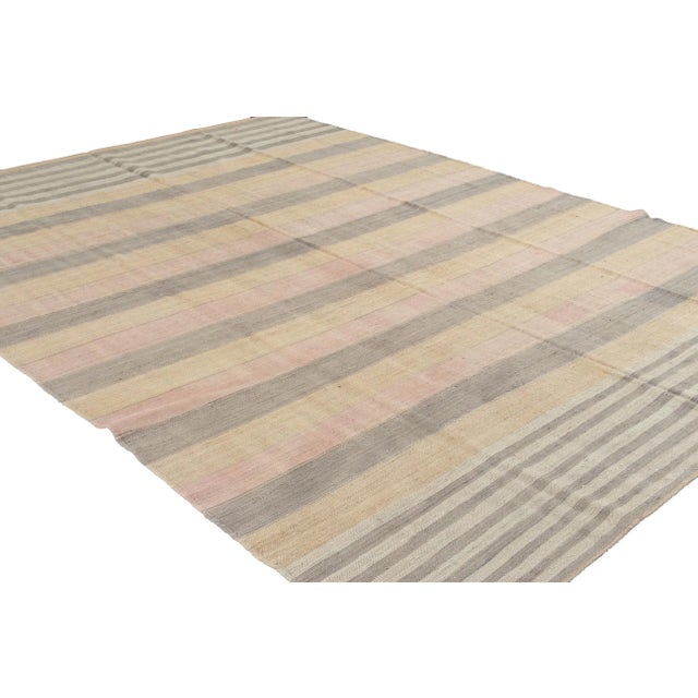 Striped Modern Kilim Room Size Wool Rug For Sale - Image 9 of 11