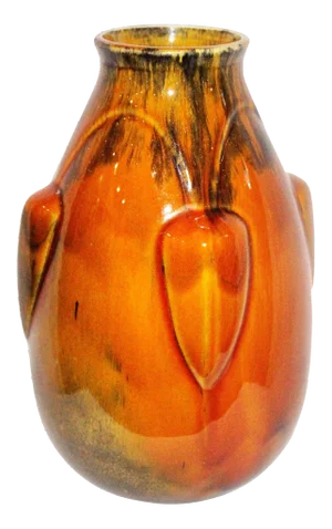 Art Deco French Ceramic Vase in Deep Orange, 1930s