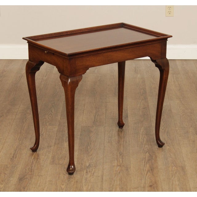 High Quality American Made Solid Mahogany Tea Table with Dished Top and Pull Out Serving Surfaces