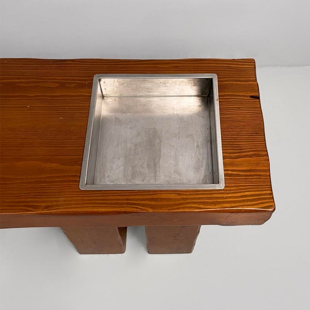 Italian Modern Wooden Bench with Metal Flowerpot, 1970s For Sale - Image 12 of 15