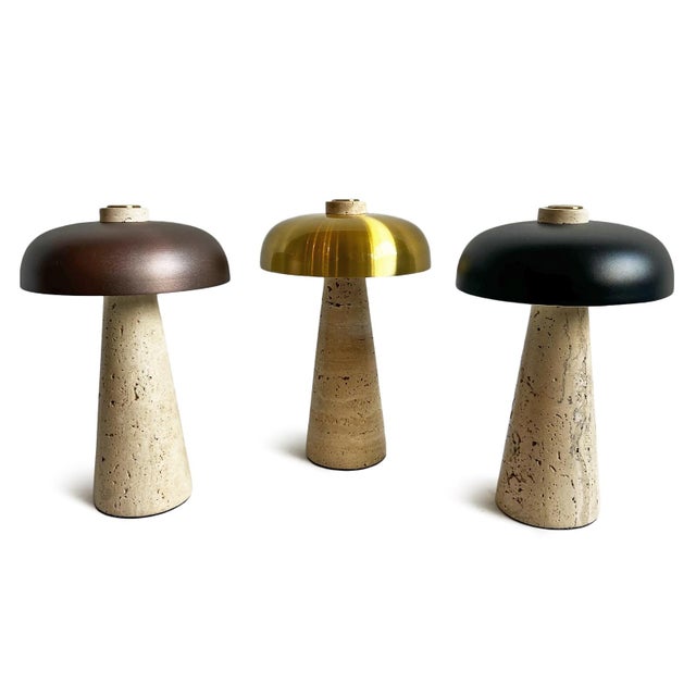 Porcini Travertine Black Table Lamp For Sale In Los Angeles - Image 6 of 10