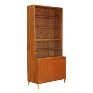 Vintage Bookcase in Larch Veneer and Glass, Italy, 1970s For Sale