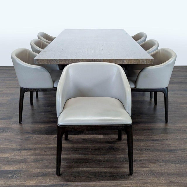 Modern Moniker Home Modern Extendable Dining Table With 8 Restoration Hardware Leather Chairs For Sale - Image 3 of 17