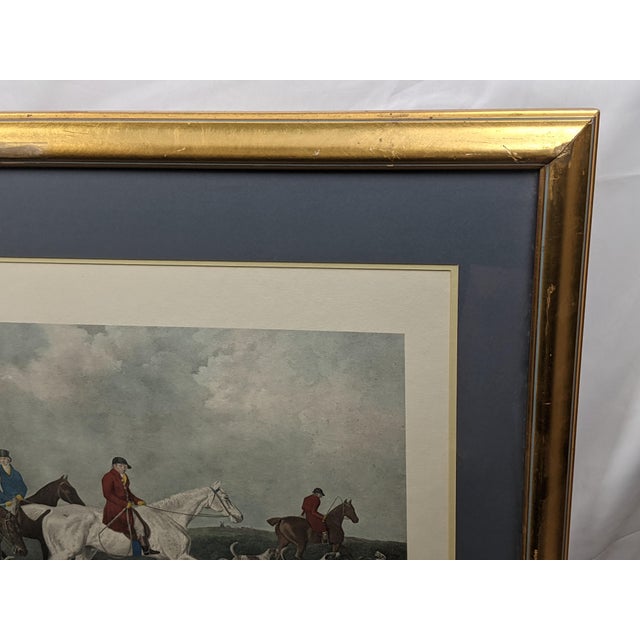 English Large Vintage “The Earl of Derby’s Stag Hounds” Equestrian Artwork, Custom Framed Blue, Cream, Red For Sale - Image 3 of 18
