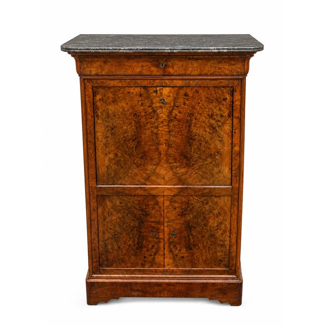 Louis Philippe Secretary Desk in Burr Walnut with Marble Top, 1890s For Sale - Image 10 of 10