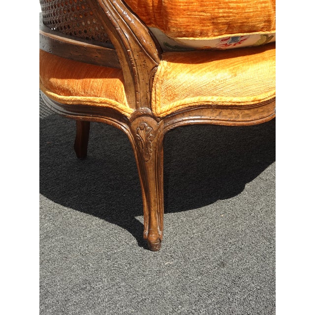 Antique French Louis XV Style Cane Settee Loveseat W Down & Orange Floral Fabric For Sale - Image 9 of 17