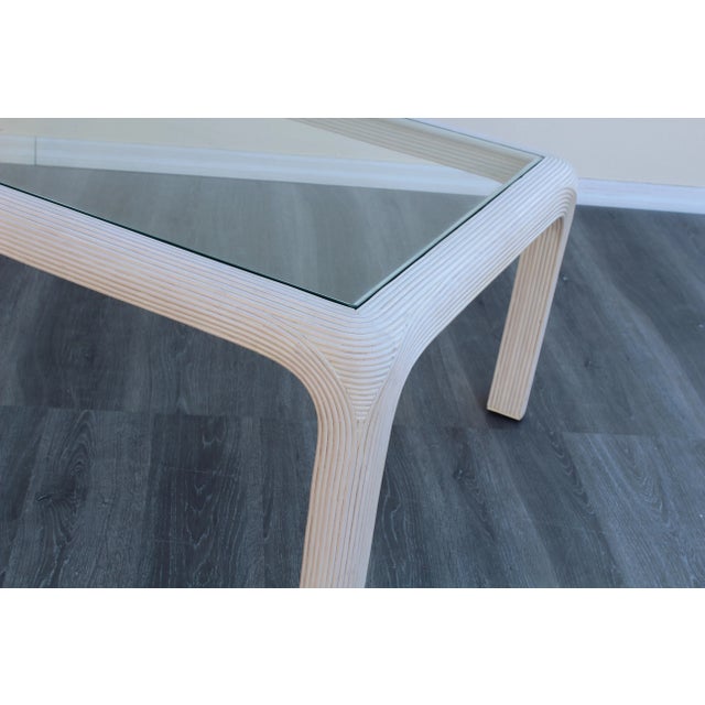 1970's Pencil Reed Coffee Table With Glass Top For Sale - Image 4 of 5