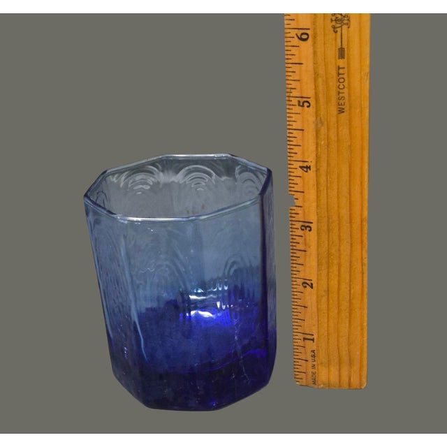 Mid-Century Modern Vintage Set of Four Libby Blue Octagon Shaped Drinking Tumblers Rocks Glasses For Sale - Image 3 of 6