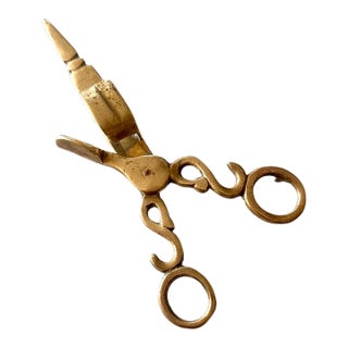 Vintage Ornate Brass Candle Wick Trimmer & Snuffer Scissors For Sale