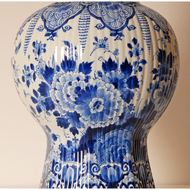 Royal Delft Vase Baluster Chinoiserie Peacock Blue and White Delftware For Sale - Image 11 of 14