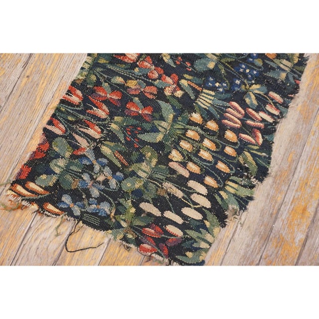 16th Century Antique Tapestry Square MilleFleurs Tapestry Fragment Wool Black Textile Art For Sale - Image 5 of 8