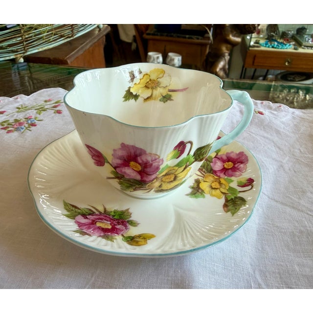Shelley, English Porcelain Spring Flowers Set of 6 Teacups & Saucers For Sale - Image 12 of 15