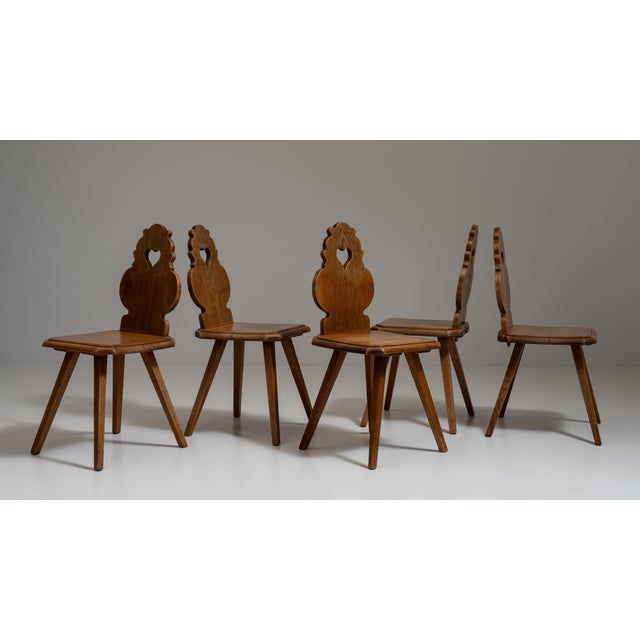 Set of Five 20th Century French Amber Oak Tyrolean Chairs For Sale - Image 15 of 15