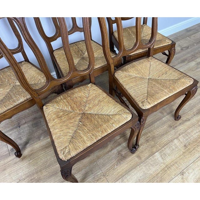 Wood Vintage French Dining Chairs in Oak with Rush Seats, Set of 6 For Sale - Image 7 of 17