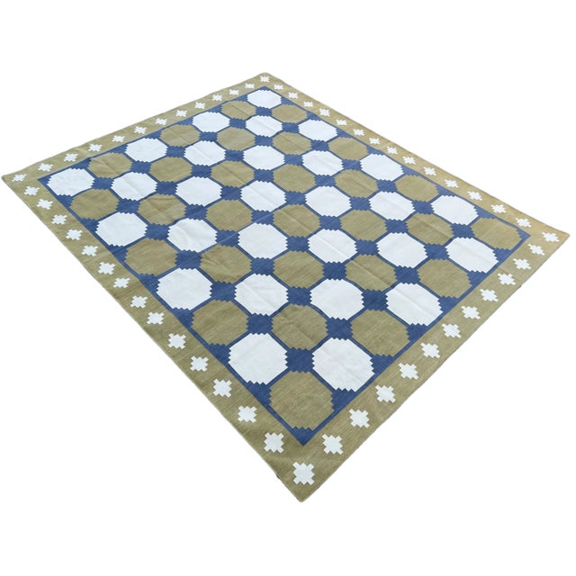 Not Yet Made - Made To Order Handmade Cotton Area Rug Vegetable Dyed Olive Green, Cream and Blue Vista Rug-9'x12' For Sale - Image 12 of 12