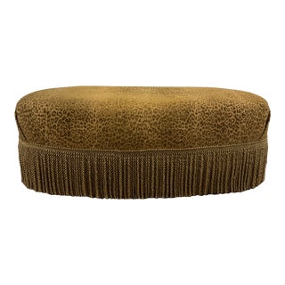 1980s Vintage Chinoiserie Leopard Upholstered Paul Robert Oval Ottoman. For Sale