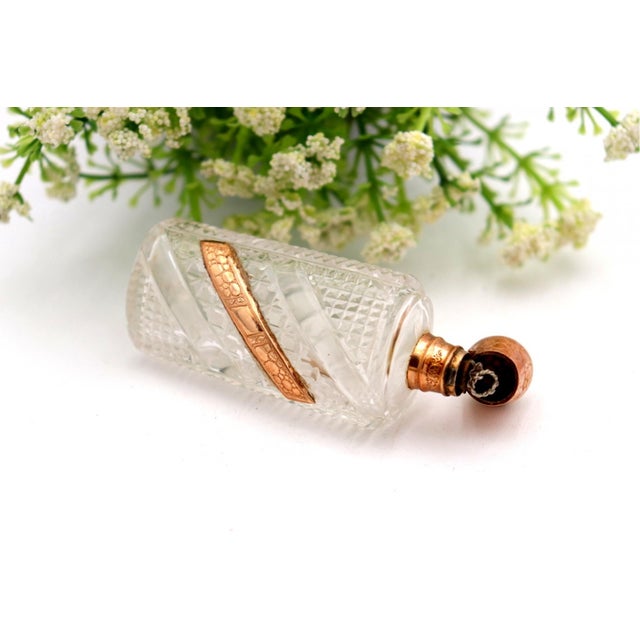 Perfume Bottle in Cut Glass with Gold Cap For Sale - Image 3 of 6