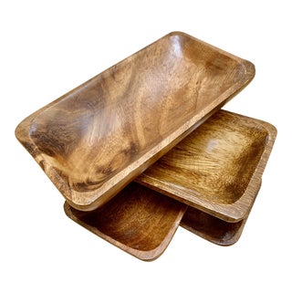 Set of Four Natural Wood Serving Trays For Sale