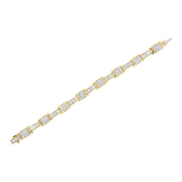 2020s 14K Yellow Gold Princess and Baguette-Cut Diamond Box-Link Bracelet(10.75 cttw,G-H Color,VS2-SI1 Clarity) For Sale - Image 5 of 7