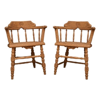19th Century Victorian English Oak Smoker Chair (Set of 2) For Sale
