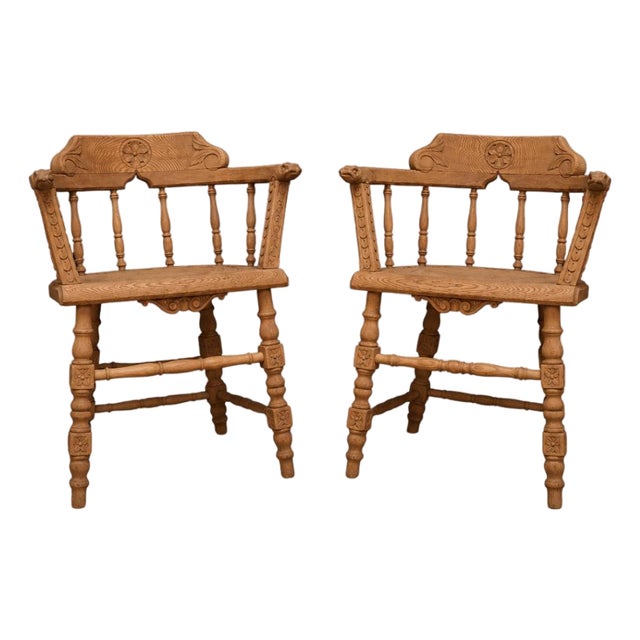 19th Century Victorian English Oak Smoker Chair (Set of 2) For Sale
