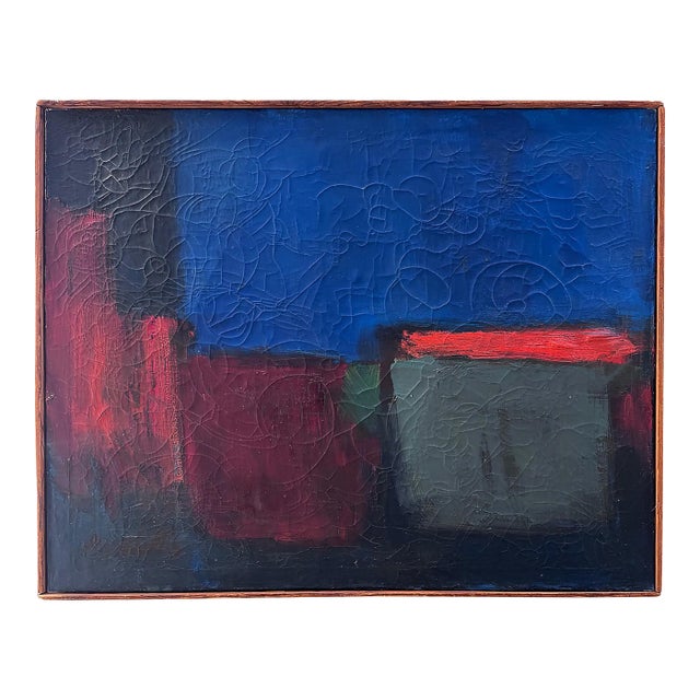 Mid-Century Modern Abstract Painting With Crackle Textures For Sale