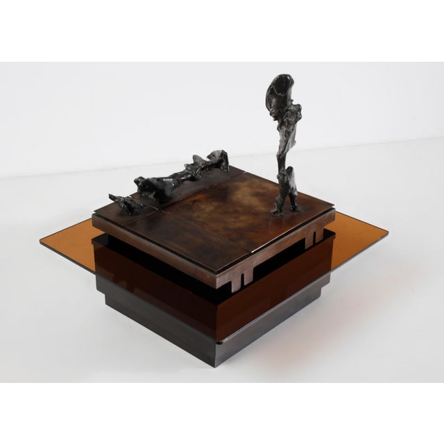 Mid-Century Modern Sculpture Coffee Table in Lacquered Wood, Stained Glass, and Bronze by Nado Canuti, 1960s For Sale - Image 3 of 4
