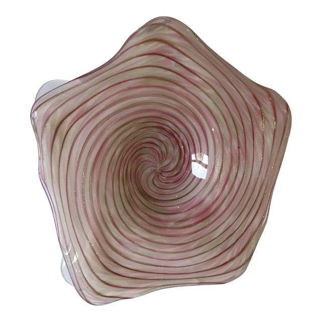 Gold Flecked Pink Murano Glass Dish Bowl Starfish Catchall For Sale