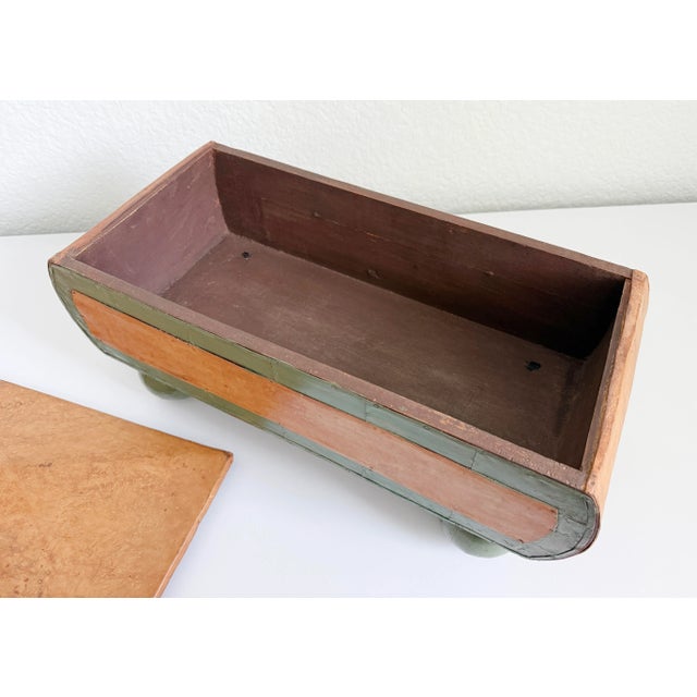 Vintage Goat Leather Wrapped Folk Art Box For Sale - Image 11 of 11