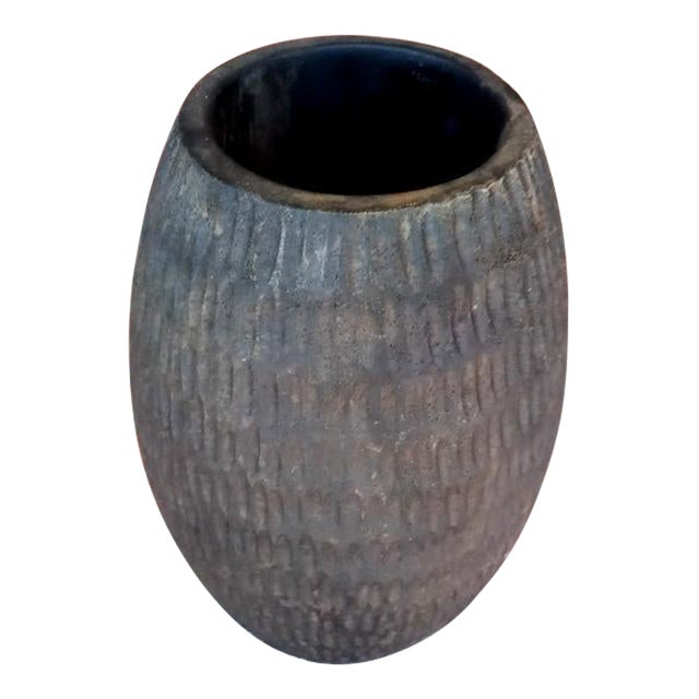 Handsome Hand-Carved Wooden Vase For Sale