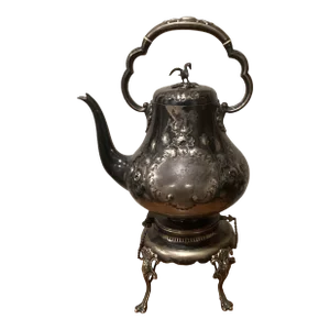 Antique Victorian Silver Plate Kettle With Original Decorative Burner Circa 1880