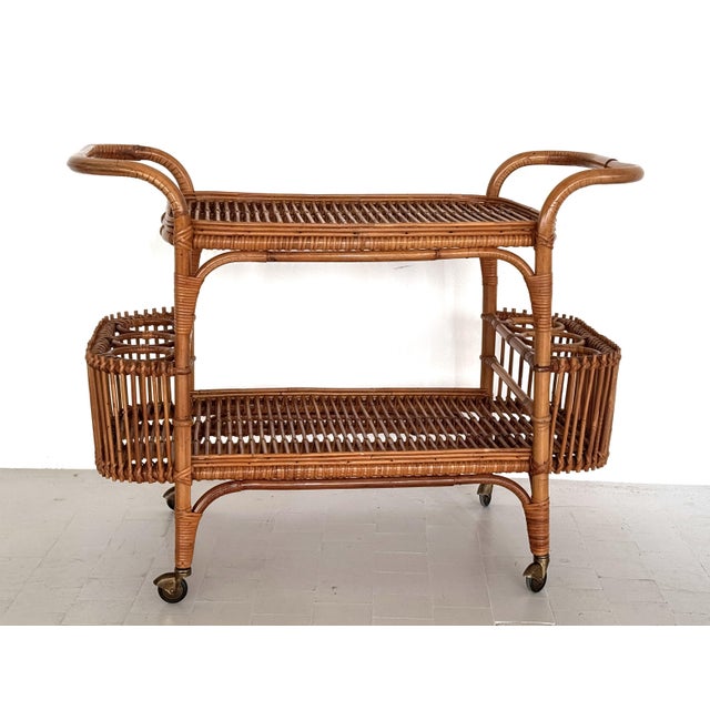 Mid-Century Modern Large Italian Bamboo Bar Cart, 1960s For Sale - Image 3 of 14