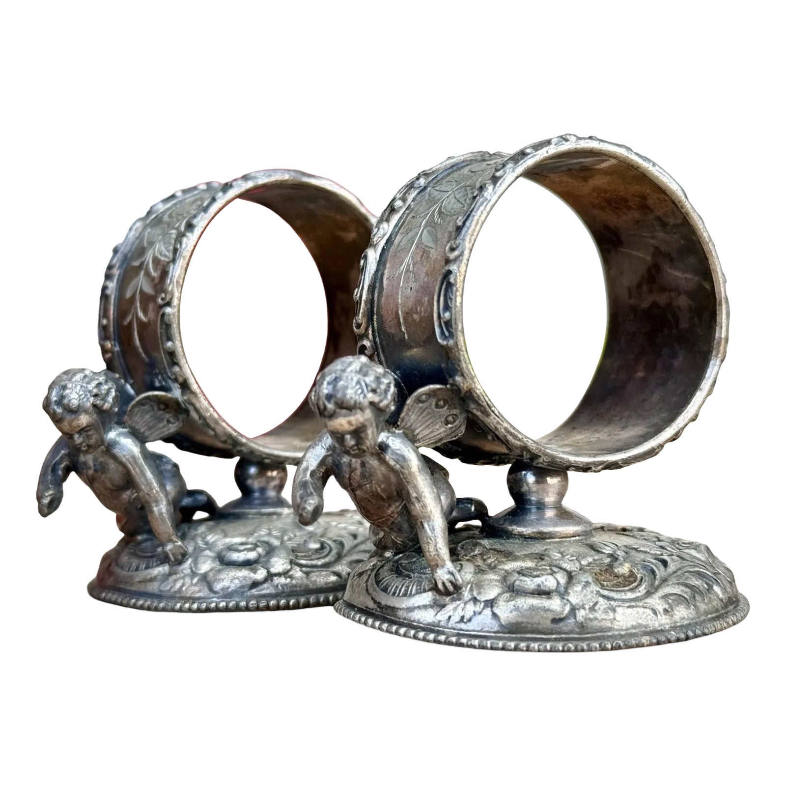 Antique Wilcox Napkin Silver Plate Winged Cherub Victorian Rings (Model ...