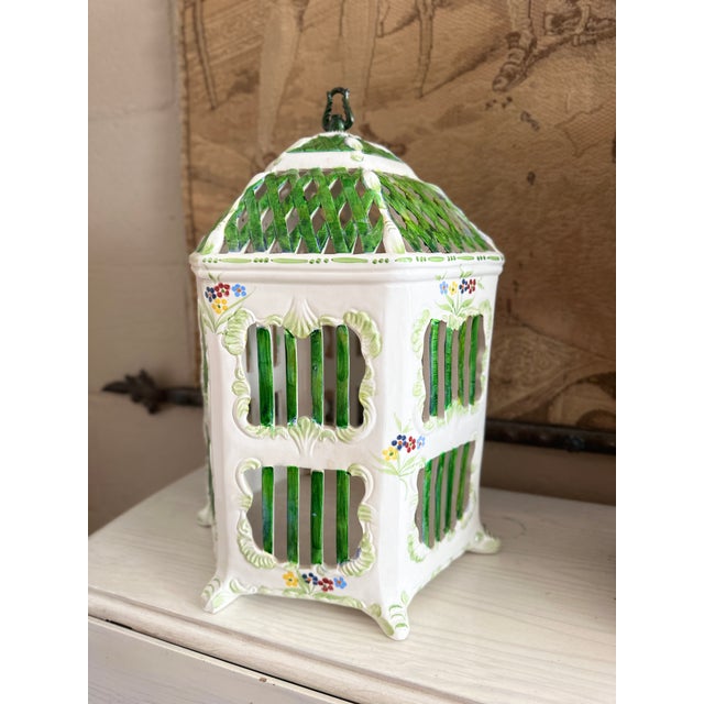 Wonderful vintage ceramic decorative bird cage (for candles, floral, etc use only - not for use with live animals) with...