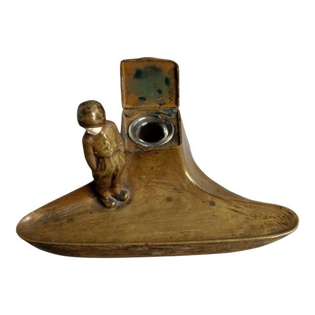 Peter Tereszczuk "Art Nouveau" Gilt Bronze Dutch Boy Figure Inkwell Stand For Sale