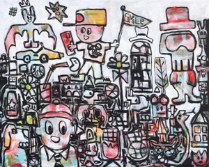 Contemporary Pop Art Mixed Media Painting "Happy People" Original Artwork by Tommy Lennartsson